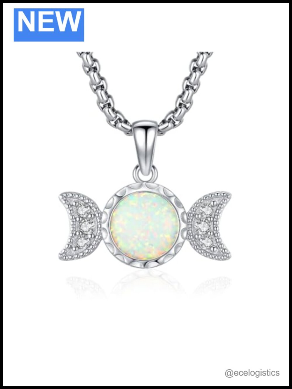 Hecate Necklace Opal Triple Moon Goddess 925 Sterling Silver Pendant